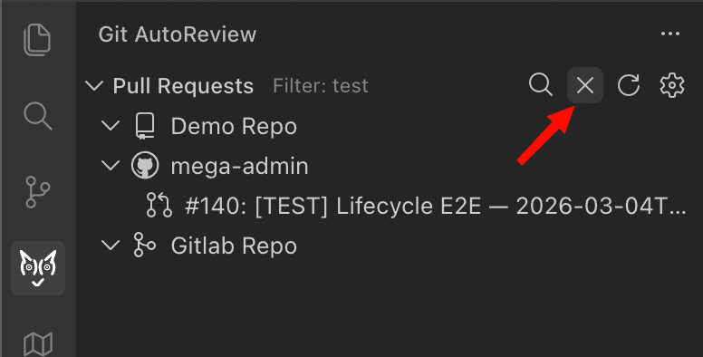 Clear filter button (X icon) in the panel header